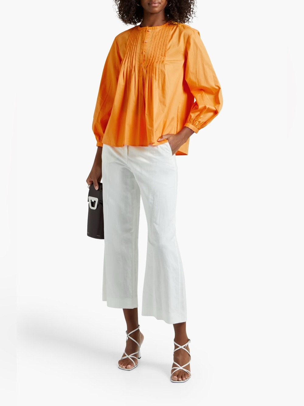 Derek Lam 10 Crosby Gathered Pintucked Cotton Poplin Blouse Orange Size 8 New